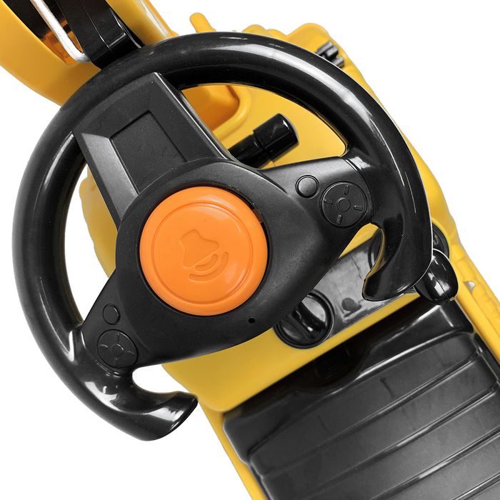 steering wheel top view of New Aim Kids Ride-On Excavator with Dual Operation Levers to Scoop - Yellow