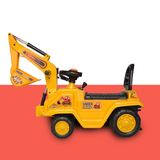 side view of New Aim Kids Ride-On Excavator with Dual Operation Levers to Scoop - Yellow