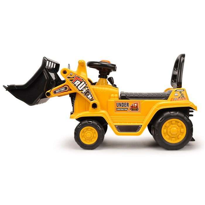 side view of New Aim Kids Ride On Interactive Toy Digger with Gear Stick Scoop - Yellow