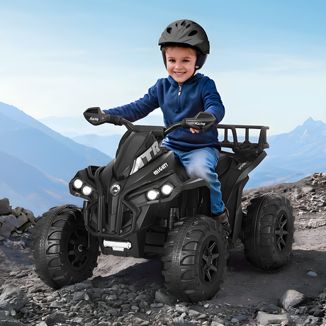 kid driving Rigo 12v Kids Electric ATV Quad Bike Ride On with Storage Rack - Black