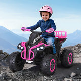 kid riding Rigo 12v Kids Electric ATV Quad Bike Ride On with Storage Rack - Pink