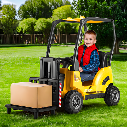 kid riding on Rigo 12v Kids Electric Forklift Loader Ride On Car with Remote - Yellow