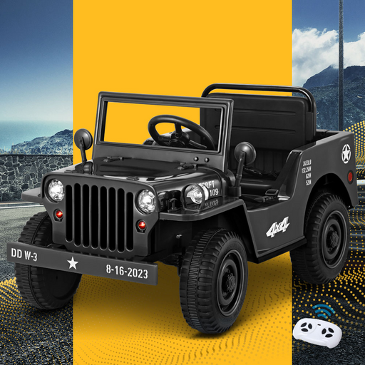 Rigo 12v Kids Military Jeep Off Road Ride On Car with Remote - Black