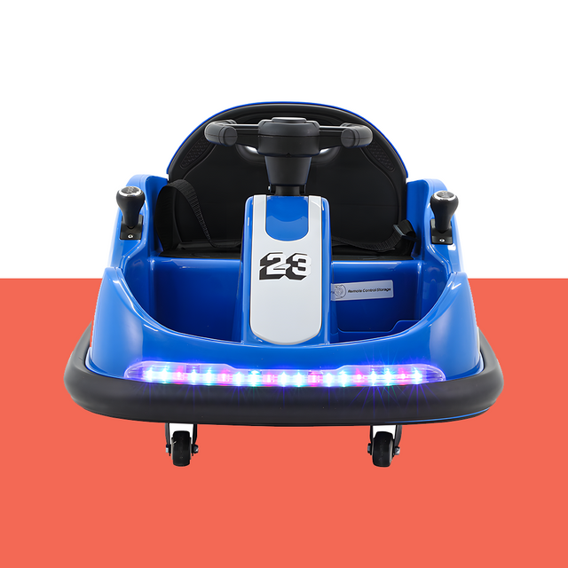 front view Rigo 6v 360-Degree Rotation Spin Kids Electric Bumper Kart with Remote - Blue