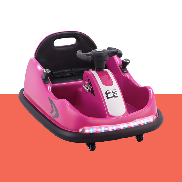 front view of Rigo 6v 360-Degree Rotation Spin Kids Electric Bumper Kart with Remote - Pink