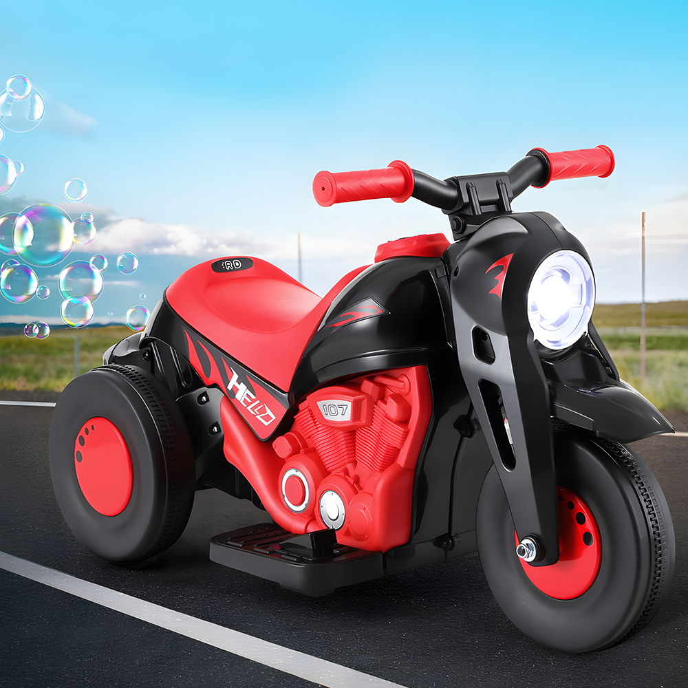 front view of Rigo 6v Kids Electric Motorbike with Bubble Maker - Red