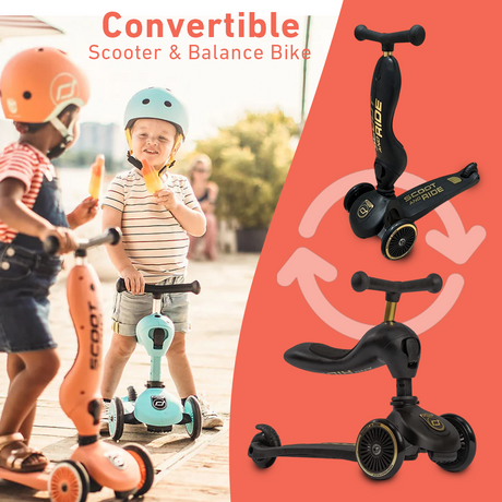 kids riding Scoot & Ride Highwaykick 1 Convertible Scooter & Balance Bike - Black