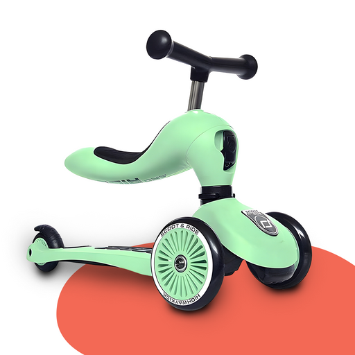 front view of Scoot & Ride Highwaykick 1 Convertible Scooter & Balance Bike - Green