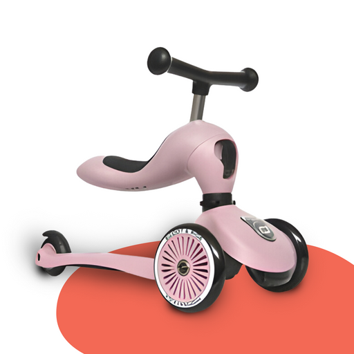 front view of Scoot & Ride Highwaykick 1 Convertible Scooter & Balance Bike - Rose