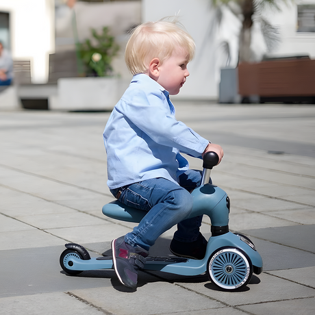 kid riding on Scoot & Ride Highwaykick 1 Convertible Scooter & Balance Bike - Steel