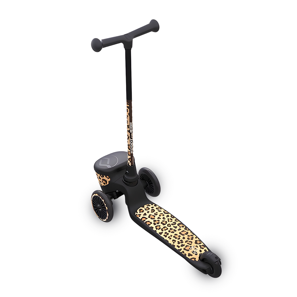 rear view of Scoot & Ride Highwaykick 2 Kids 3-Wheel Scooter with Storage - Leopard