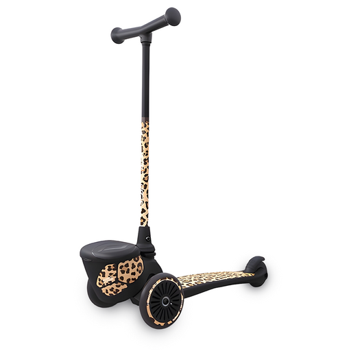 front view of Scoot & Ride Highwaykick 2 Kids 3-Wheel Scooter with Storage - Leopard
