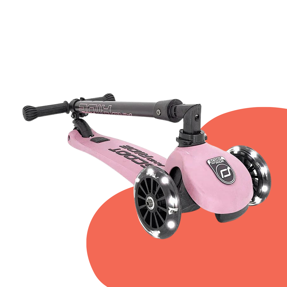 folded Scoot & Ride Highwaykick 3 Kids LED 3-Wheel Foldable Scooter - Rose