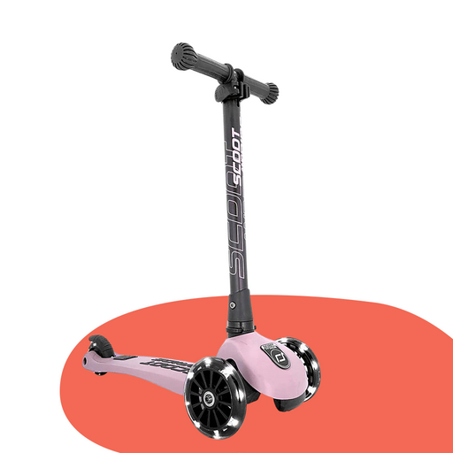 front view of Scoot & Ride Highwaykick 3 Kids LED 3-Wheel Foldable Scooter - Rose