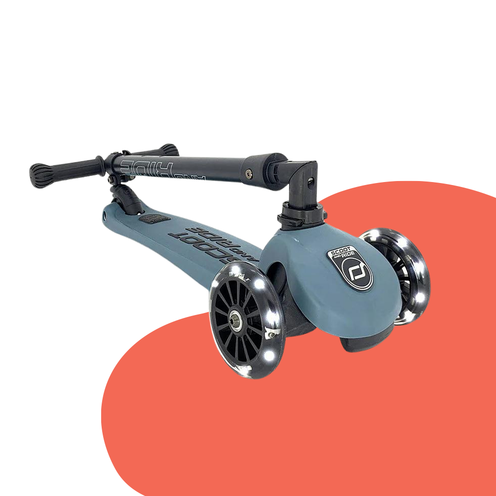 folded Scoot & Ride Highwaykick 3 Kids LED 3-Wheel Foldable Scooter - Steel