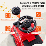 Toy car with a steering wheel featuring sound and music effects on a white background