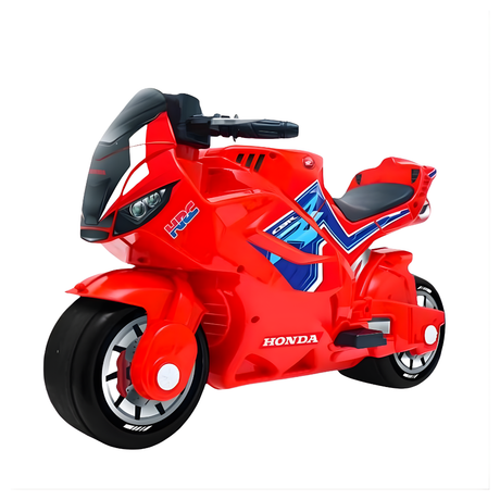 Red toy motorcycle with Honda branding on a white background