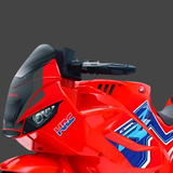Red motorcycle with visible branding on a gray background
