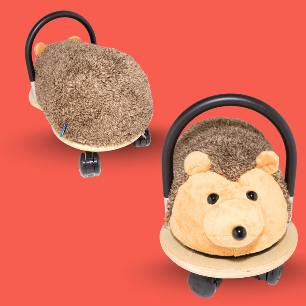 Hedgehog-shaped scooter with a red background