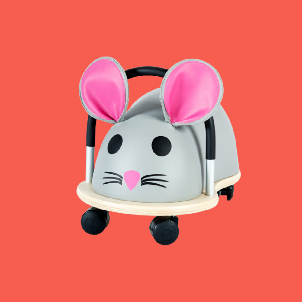 Child's scooter with a mouse design on a red background