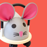 Children's scooter with a mouse design on a red background