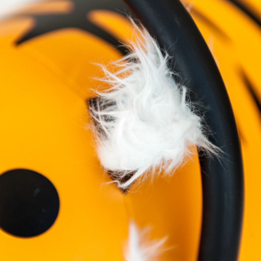Close-up of a yellow object with white fibers on a black background