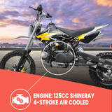 Motoworks Motoworks 125cc Petrol Powered 4-Stroke Kids Dirt Bike - Yellow MOT-125DB-YEL