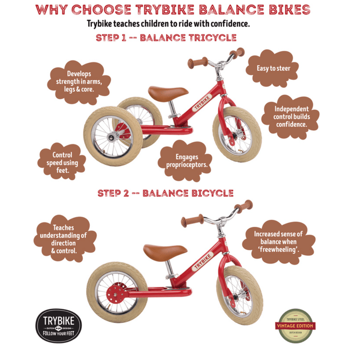 Trybike Trybike Steel 2 in 1 Kids Trike/Balance Bike - Vintage Red TB6175