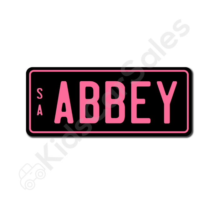 Unbranded Black / Baby Pink Personalised Mini Number Plate for Kids Ride-On Cars Mini-Plate