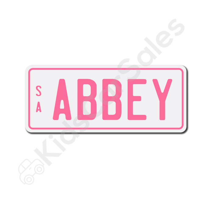 Unbranded White / Baby Pink 1 x Free Personalised Mini Number Plate for Kids Ride-On Cars (WITH PURCHASE ONLY) Mini-Plate