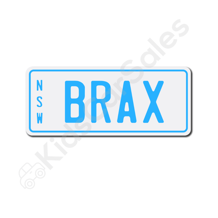 Unbranded White / Medium Blue Personalised Mini Number Plate for Kids Ride-On Cars Mini-Plate