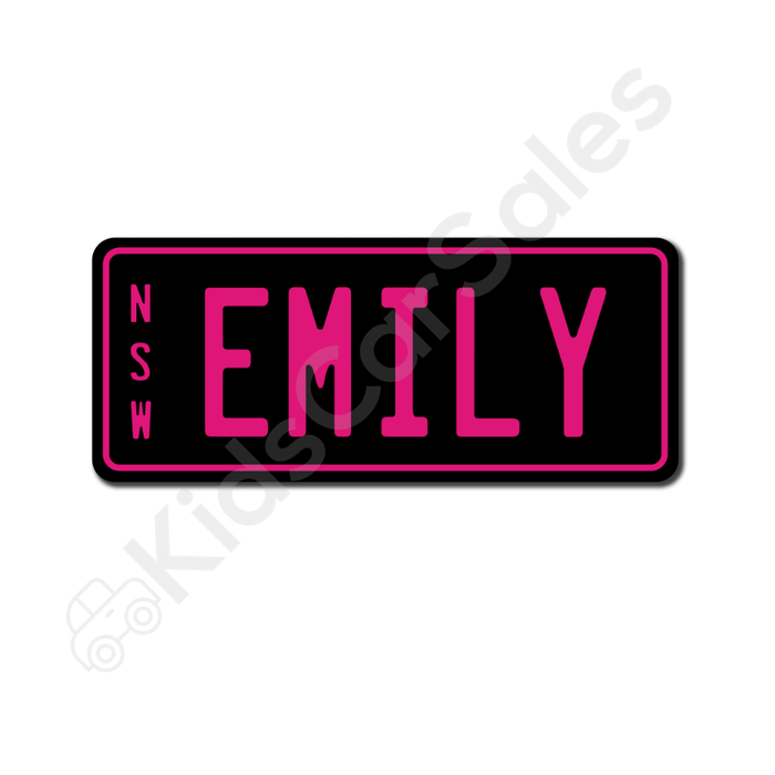 Unbranded Black / Deep Pink Personalised Mini Number Plate for Kids Ride-On Cars Mini-Plate