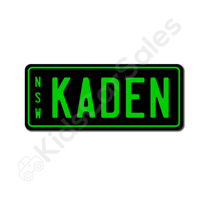 Unbranded Black / Lime Personalised Mini Number Plate for Kids Ride-On Cars Mini-Plate