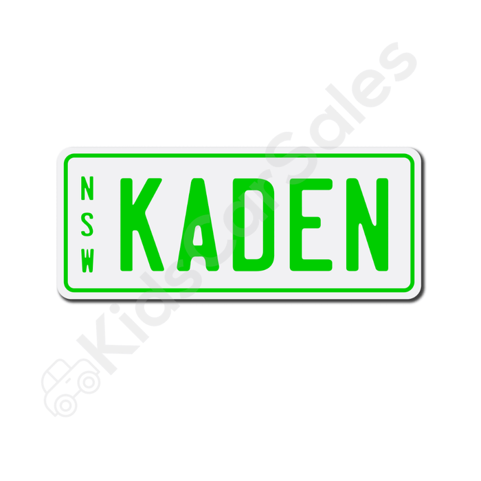 Unbranded White / Lime Personalised Mini Number Plate for Kids Ride-On Cars Mini-Plate