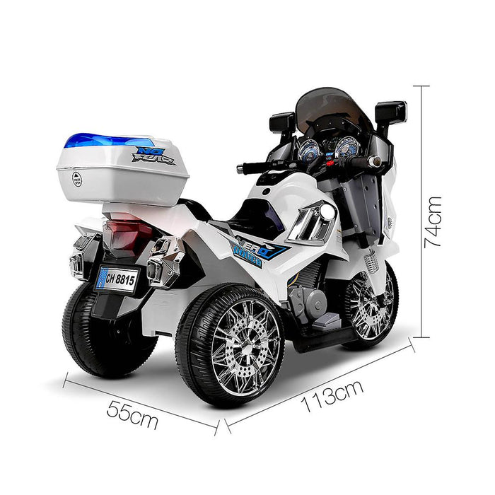 Unbranded Kids Electric 12v Police Patrol 3-Wheel Ride-On Motorbike RCAR-MBIKE-POLICE-WH