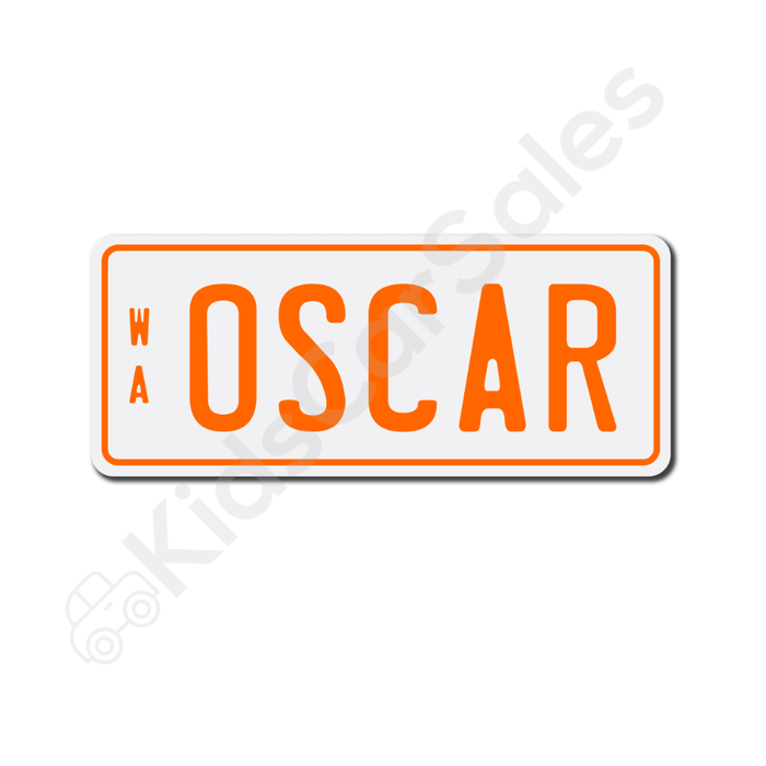 Unbranded White / Orange Personalised Mini Number Plate for Kids Ride-On Cars Mini-Plate