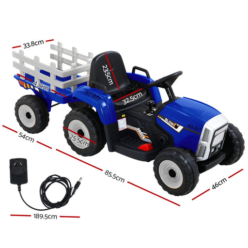 Rigo Kids Electric 12v Farm Tractor Trailer Ride-On Kids Car - Blue