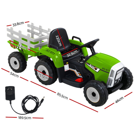 Rigo Kids Electric 12v Farm Tractor Trailer Ride-On Kids Car - Green