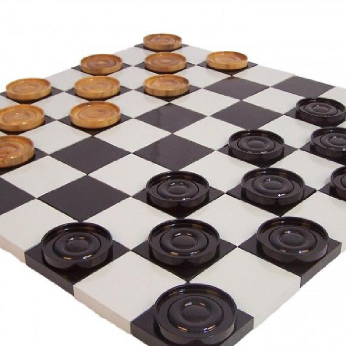 Yard Games Checkers Pieces + Board Teak 9cm Timber Giant Checkers Set YG0330+YG0320