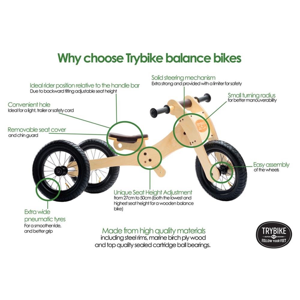 Trybike Trybike 4-in-1 Wooden Trybike with Soft Chin Guard Seat and Cover Set - Brown TB6152