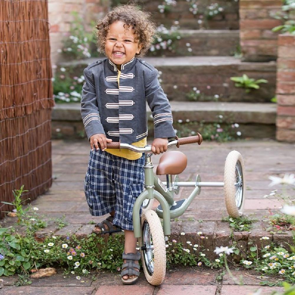 Trybike Vintage Green + Chrome Highlights & Cream Tyres Trybike Steel 2 in 1 Kids Trike/Balance Bike - Vintage Green TB0170