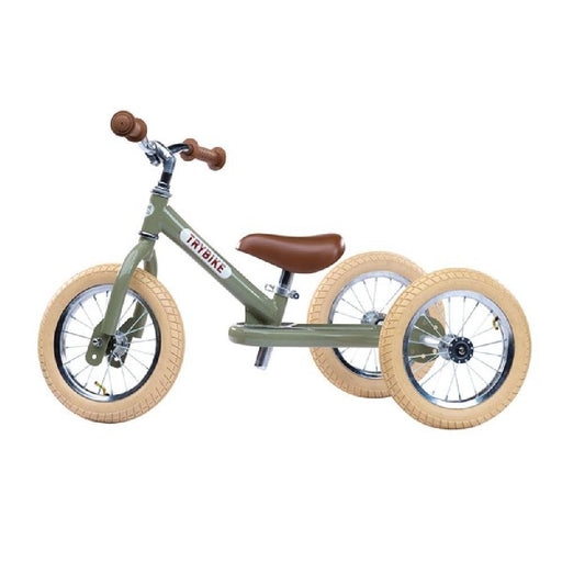Trybike Vintage Green + Chrome Highlights & Cream Tyres Trybike Steel 2 in 1 Kids Trike/Balance Bike - Vintage Green TB0170