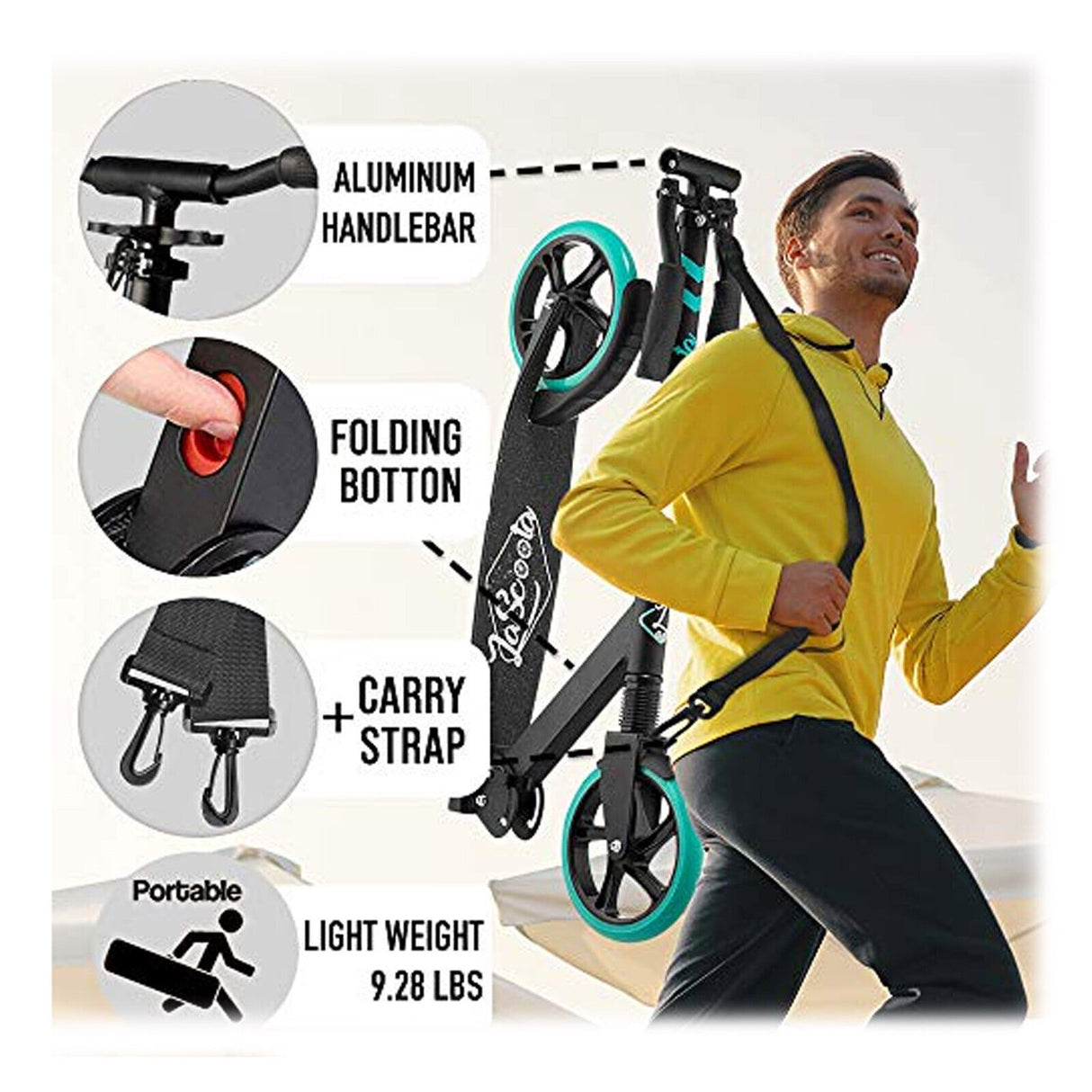 Lascoota Pulse Kick Push Commuter Scooter for Teens and Adult - Aqua