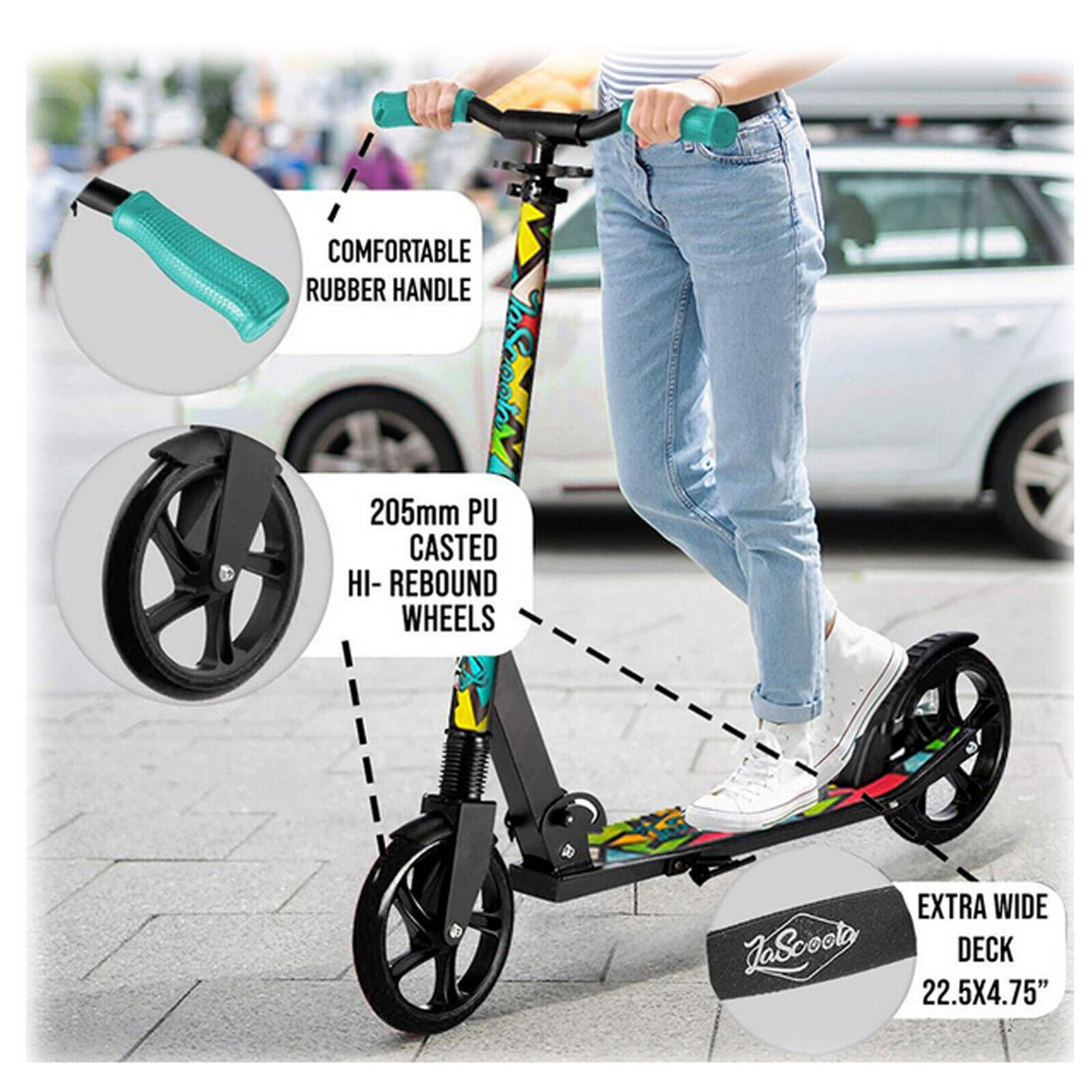 Lascoota Pulse Kick Push Commuter Scooter for Teens and Adult - Graphic Black