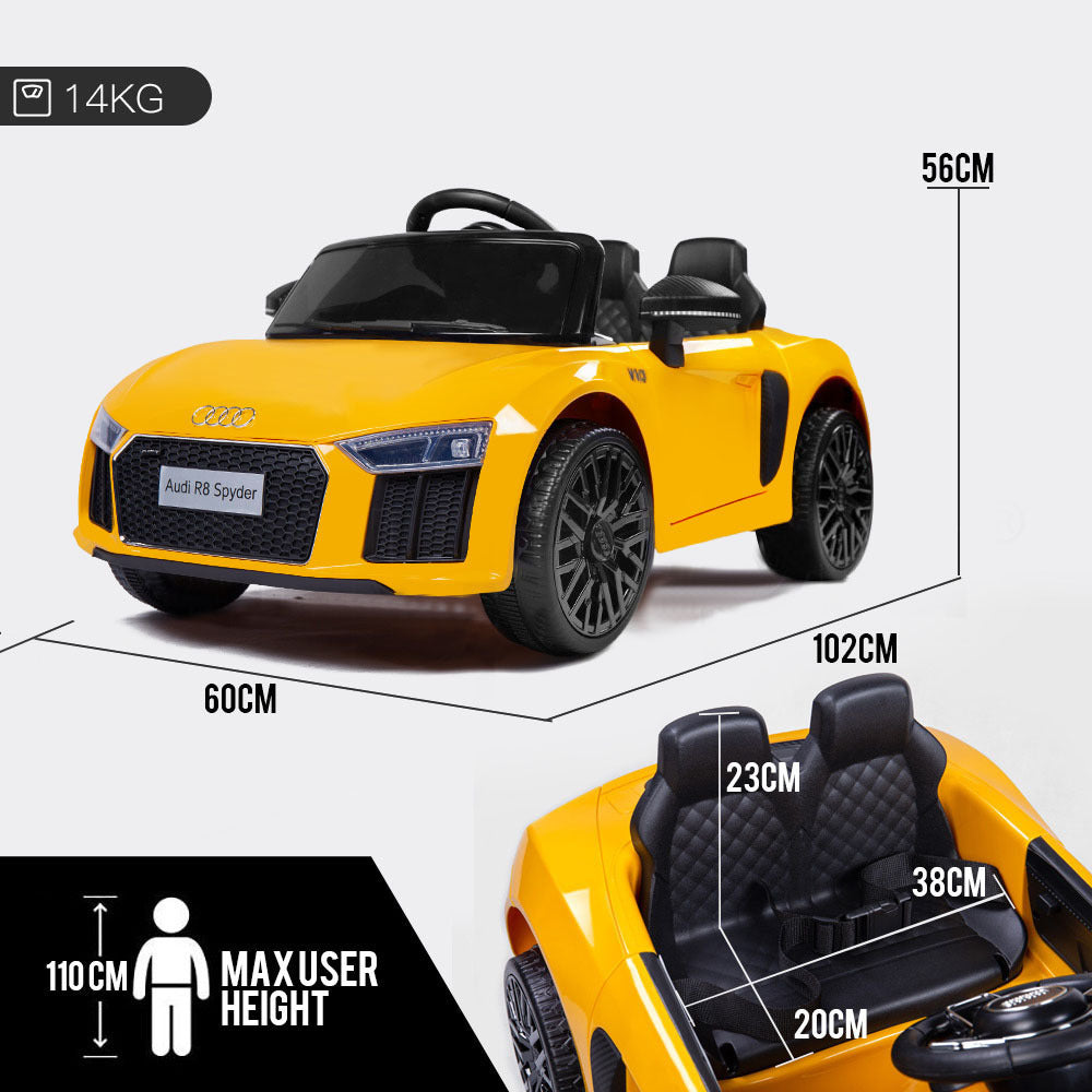 Rovo Kids 12v Licensed Audi R8 Spyder Kids Electric Ride-On Car with Remote - Yellow