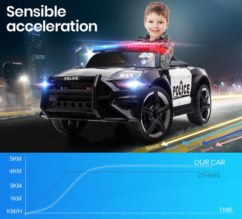 Rovo Kids Mustang Police Patrol Kids Electric Ride-On Car w/ Remote -  Black/White