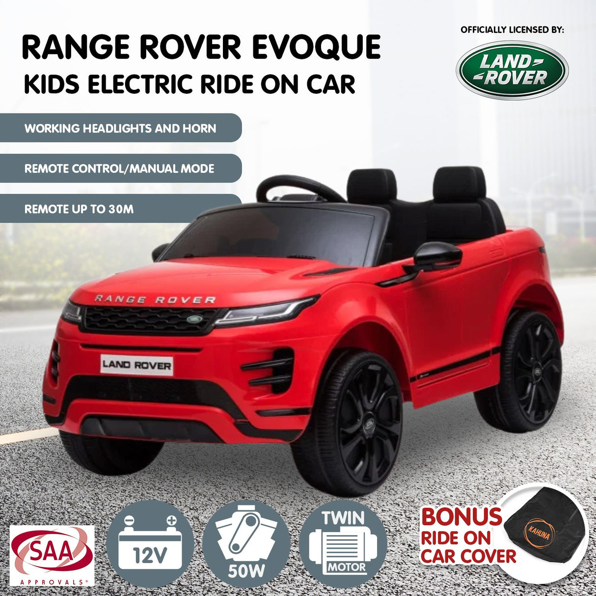 Kahuna Land Rover Licensed Kids Electric Ride On Car with Remote - Red