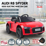 Audi Licensed R8 Spyder 12v Electric Ride On  Kids Car with Remote  - Red