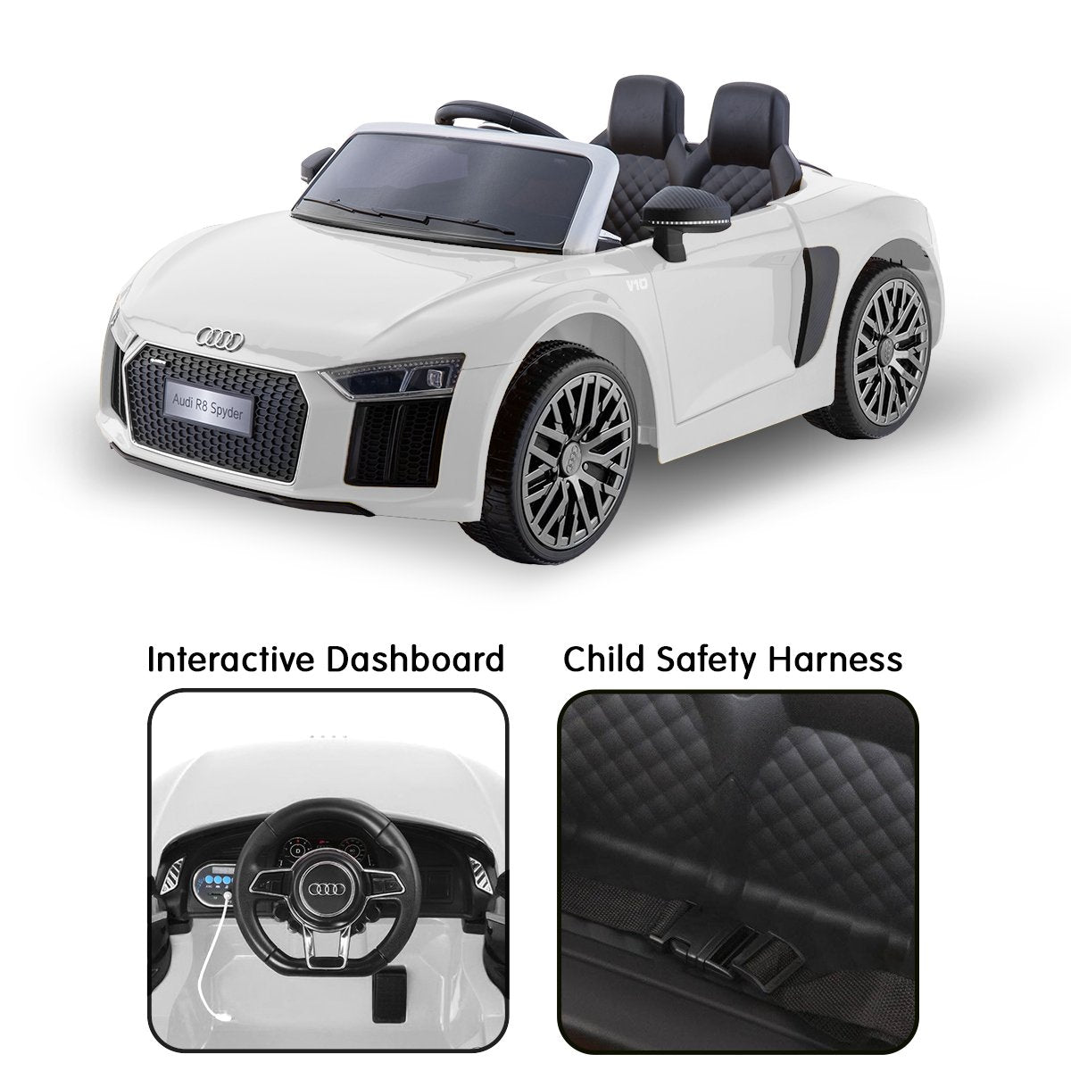 Kahuna R8 Spyder Audi Licensed 12v Electric Ride On Kids Car with Remote  - White