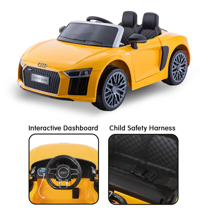 Kahuna 12v Licensed Audi R8 Spyder Kids Electric Ride On Car with Remote - Yellow
